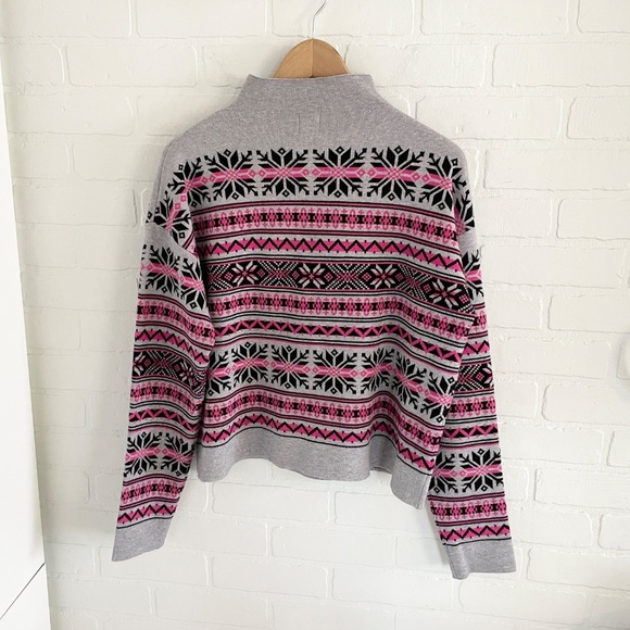 Revolve x Joie Knit Sweater Fair Isle Designer Gray Pink Black High mock neck L - Picture 9 of 10
